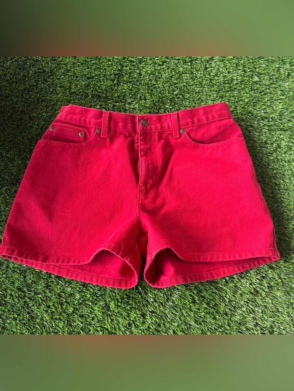 Bright Red Classic Denim Shorts for Women